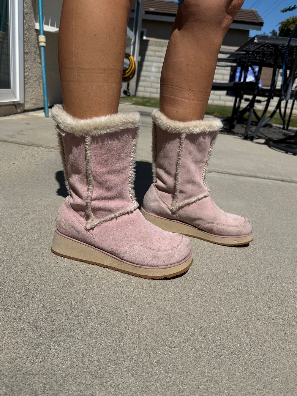 Vintage Roxy Idaho Pink Suede Faux Fur Lined Boots Women’s Size 8 Y2K Winter